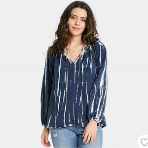 Knox Rose Tie Dye Long Sleeve Peasant Blouse M